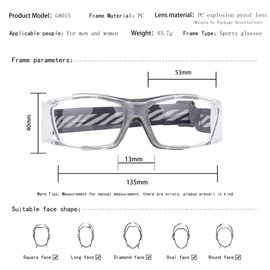 SooGree Racquetball Goggles - Sports Glasses Basketball Football Protective Eyewear Anti Fog Shock Absorption with Adjustable Strap (G8015 Transparent frame grey pads)