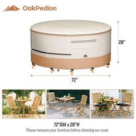 OakPedion Round Patio Furniture Covers 800D Ripstop 100% Waterproof Patio Table Chair Set Covers Durable UV Resistant Fabric for Outdoor Furniture Set, 72"DIA x 28"H