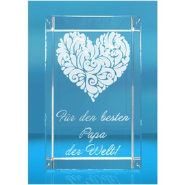 VIP-LASER 3D Glass Crystal with Decorated Heart and Saying "Für den besten Papa der Welt" Father's Day Gift Father's Day Anniversary Birthday Christmas