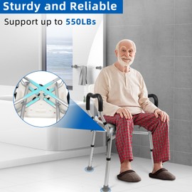Upgrade Shower Chair for Elderly and Disabled: Non-Slip Silicon Pad Bariatric Shower Seat with Arms & Back, Height Adjust & Reinforced Crossbars, 500lbs Heavy Duty Shower Chair for Inside Shower