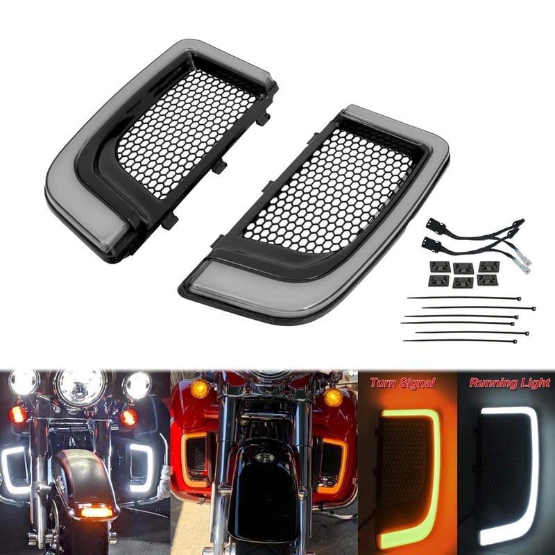 HDBUBALUS Engine Guard Lowers Grills Leg Fairing LED Turn Signal