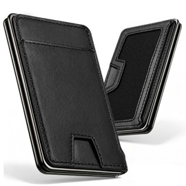 YESIIW Minimalist Wallet for Men Bauhaus Style - 8mm Ultra Thin Card Holder - Aluminum Card Wallet with RFID Blocking - Magnetic Compact Credit Card Case for Business Travel Daily Use - Black