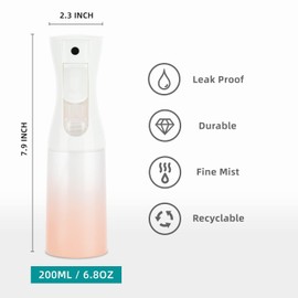 Zuhose Continuous Spray Bottle, 6.8OZ /200ML Hair Mister Spray Bottle, Mist Spray Bottle for Hair, Fine Mist Water Spray Bottle for Salons,Barber, Plants, Skin Care, Cleaning(Matte Pink,1 Pack)