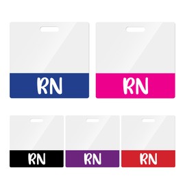 Toykee 5 Pack RN Badge Buddy Card Holder - Horizontal Registered Nurse Accessories Blue Pink Purple Red Black Colors ID Name PVC Clear Identification Tags for Hospital Work