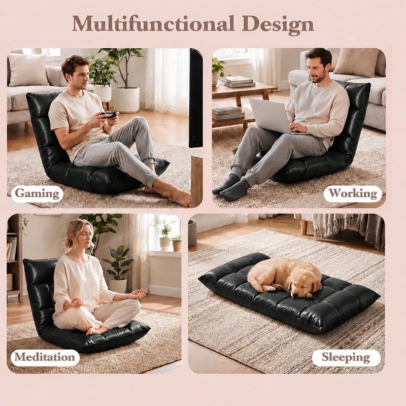 Floor Chair with Back Support, 42-Position Adjustable Gaming Chair for