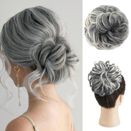 PHOCAS Curly Messy Bun Hair Piece for Women Fluffy Fake Messy Hair Buns Scrunchie Hair Extensions for Daily Wedding Use(Salt and Pepper)