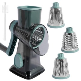 Rotary Cheese Grater, Round Vegetable Slicer with 3 Drum Stainless Steel Blades, Manual Drum Grater Chopper with Strong Suction Base, Detachable Cheese Cutter Shredder for Cheese Potato(Grey)