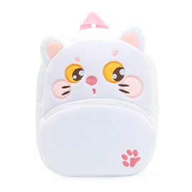 KISSOURBABY Cute Toddler Backpack,Cartoon Cute Animal Plush Backpack Toddler Mini School Bag for Kids Age 2-4 Years Old(White Cat)