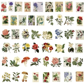 Mythya Pegatinas de Naturaleza Vintage, 100 Piezas Hermosas Calcomanías Decorativas Florales, Impermeable Pegatinas para Albumes de Recortes, Cuadernos, Computadora (Floral-2)