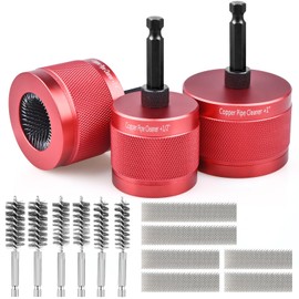 IMeanTop 1/2" & 3/4" & 1" Metal Copper Pipe Cleaner for Drill, with 1/4" Hex Shank & 6 Brush Blades & 6 Pipe Cleaning Brushes, Plumbing Tools for Cleaning, Polishing & Removing Rust
