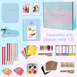 EVOARL Instant Camera Accessory Set Compatible with Instax Mini 12, Beautiful Gift Set Including Camera Bag, Photo Album, Photo Frame, Colourful Filter, Photo Sticker, etc. (Pastel Blue)
