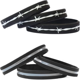 6 Wristbands - 3 Thin Gray Line and 3 Barbed Wire Bracelets