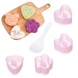 LIUCONGBD 4PCS Pink Rice Ball Mould Sushi Maker, Triangle, Heart, Bear and Plum Blossom Shaped Onigiri Mould, Sushi Making Kit with Rice Paddle, Rice Maker for Kids Bento Home DIY Tool