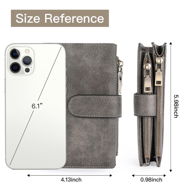 GOIACII Women's Vintage Leather Wallet, RFID Blocking Large and Long