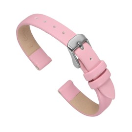 sourcing map Pink Genuine Leather Band 12mm Width, Flat Thin Elegant Leather Watch Strap for Women