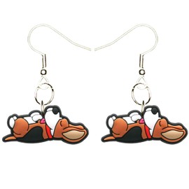 Beagle Earrings Hypoallergenic Silver Plated Fishhooks Yazzle Dazzle Sleep Woof Bark Puppy Dog Sleeping Nap