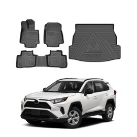 Powerty Floor Mats & Cargo Liner for 2019-2024 Toyota RAV4 Accessories Floor Mats 2 Row Liner Set All Weather TPE 3D Floor Liners&Rear Cargo Mat