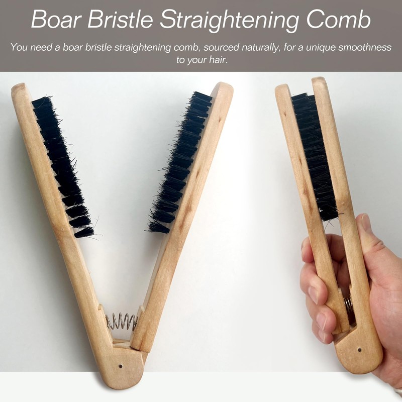 Professional Hair Straightening Comb, Double Brush Wooden Salon Hairdressing Anti-static