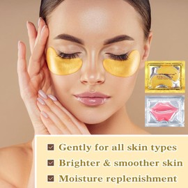 10pcs Parches Ojos Bolsas y Ojeras+10pcs Parche Labial, Eye Patches Eye Mask, Máscaras Gel para Ojos, Hidratación Ojeras, Colágeno Lip Mask, Máscara De Labios Eliminación Ojos Bolsas y Ojeras, Parches para Antiarrugas, Parches Ojeras