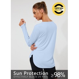 Hiwzffy Women's Sun Protection Shirts UV SPF UPF 50+ Long Sleeve Rash Guard Hiking Running Quick Dry Lightweight Light Blue M