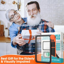 Large Magnifying Glass with Light, Full Page Magnifier 48LED Cold & Warm Light with 3 Modes, Folding Handheld Illuminated Lighted Magnifier for Seniors Low Vision Reading Inspection (Orange)