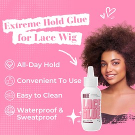 immetee Wig Glue, Lace Glue for Wigs, Strong Hold Transparent Lace Adhesive for Hair Replacement Invisible 80g