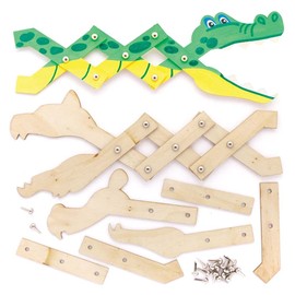 Baker Ross FE279 Jungle Animal Wooden Extendable Doll Kits - 3 Pieces for Crafts and Decorating