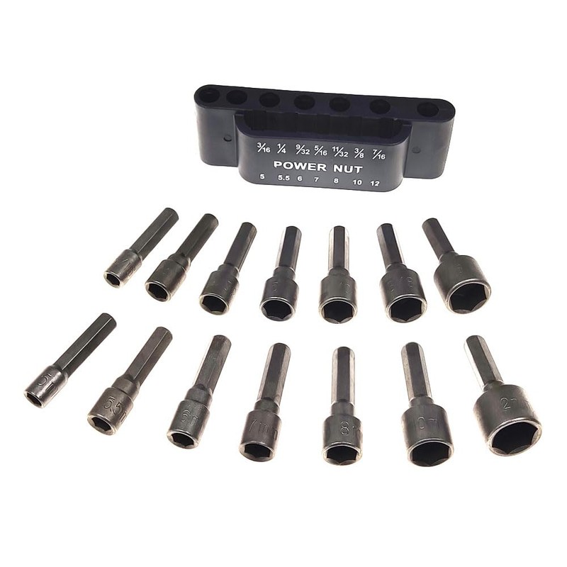 Hyshina 14-Piece Power Nut Driver Bit Set, Metric & SAE