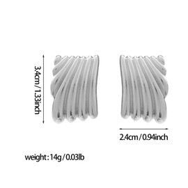 XYAYOU Minimalist Alloy Chunky Striped Rectangle Geometric Square Statement Stud Earrings for Women Jewelry (sliver)