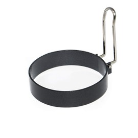 BBQ Buddy Egg Rings - BBQ Egg Mould for Hot Plate - Circular Crumpet Rings and Egg Rings for Frying Eggs and Pancakes - 75mm Diameter Non Stick with Foldable Handle - 4 Pieces