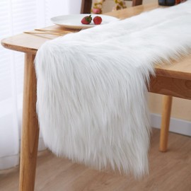 Topspitgo Faux Fur Modern Table Runner - 30 x 120 cm Decorative Fur Table Runner White Christmas Table Runner for Christmas, Wedding, Home Dining Table, Dressing Table, Coffee Table Modern Table