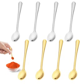 FunWorth 8-Pack Mini Stainless Steel Spoons for Spice Jars, 7.5cm Tiny Salt & Protein Scoops, Small Kitchen Utensils for Spices, Supplements, Honey, Coffee, (Gold and Silver)