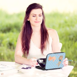 Parent-New Mr. & Mrs. Panda Pencil Case Rabbit Shell, Blue pastel, School bag set