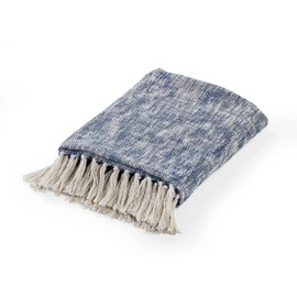 LR Home 50x60 inches Soft Modern Christmas Throw Blanket for Bed, Sofa, Couch | All-Natural Distressed Cozy Warm Winter Blanket Gifts for Men, Women | Navy Blue/Ivory