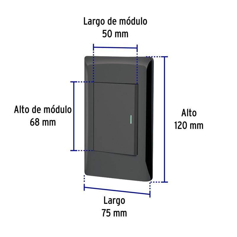 Volteck PA-APSE3-LN, Placa armada negra 1 interruptor sencillo 3 módulos