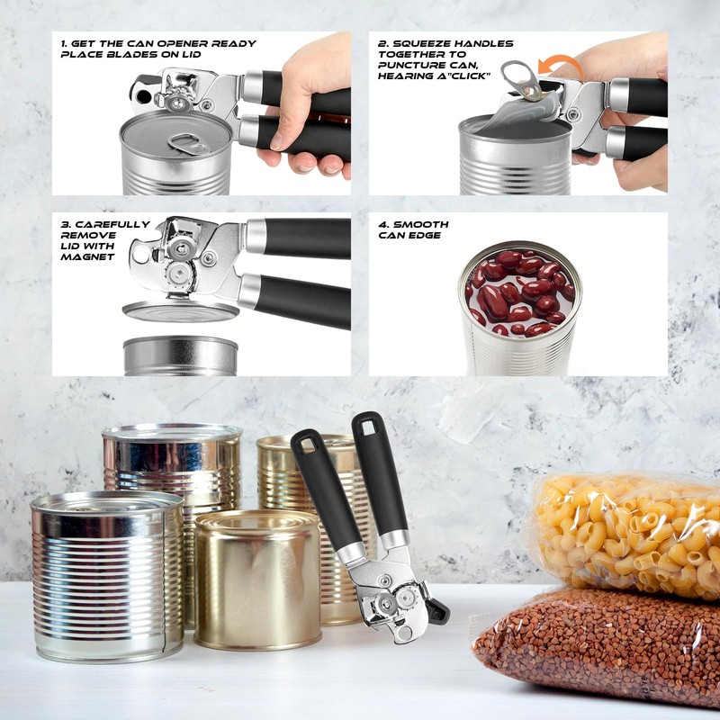 Can Opener Manual, Heavy Duty Stainless Steel Can Opener with