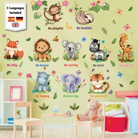DECOWALL DS12-8074 Jungle Animal Wall Decals Removable Woodland Safari Animal Wall Sticker with Inspirational Quotes for Baby Boys Girls Infant Children Kids Nursery Bedroom Classroom Playroom