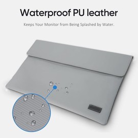 ARZOPA Portable Monitor Sleeve Bag PU Leather Case for Travel Gray Water-resistant Lightweight Slim Compatible with Portable Monitor Laptop Tight Closure:_17.3”