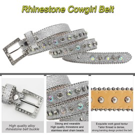 EVERBLTING Rhinestone Belt Women Cowgir Studded Belt Goth Bling Stylish Belts Punk Y2k sparkly Belts 115