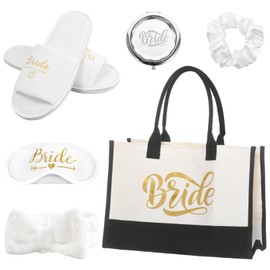Joyesplay 6 Pcs Bride to Be Gifts,Bride Bag Slippers Set,Hen Party Accessories for Wedding Day Bridal Shower Favors Bride Gifts