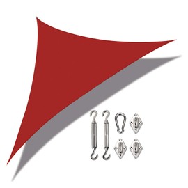 COARBOR Waterproof 15'x20'x25' Red Sun Shade Sail Right Triangle Canopy Fabric Shade Cover with Hardware Kit Polyester for Deck Pergola Carport Patio Yard
