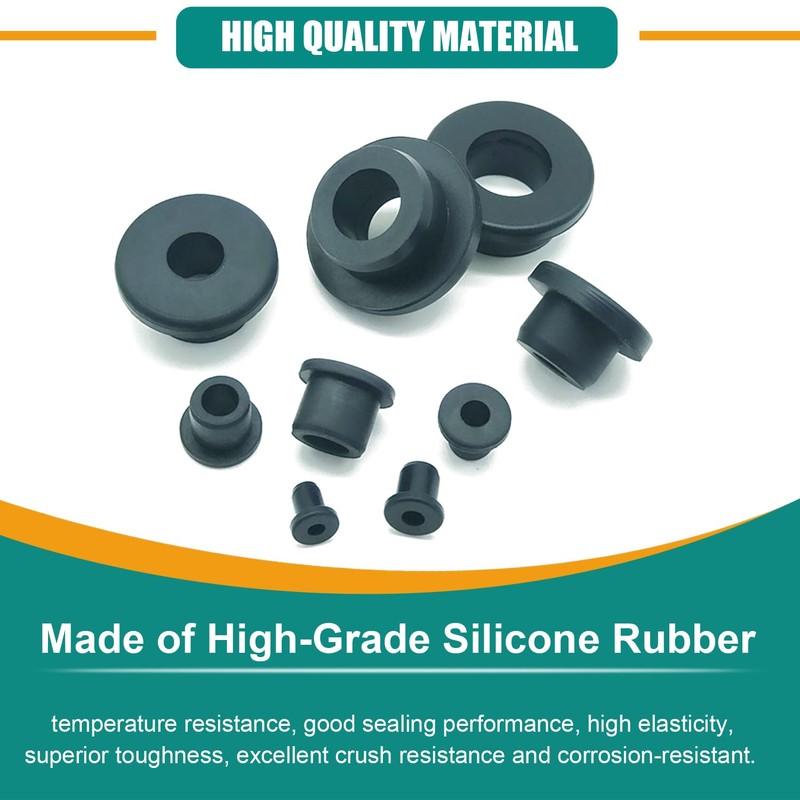 130PCS Silicone Rubber Grommets for Wiring, Black Top Hat Rubber