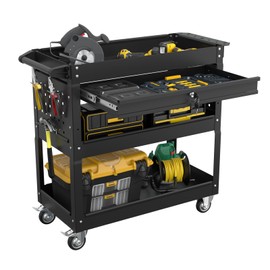 SGHATAJ 3-Tier Rolling Tool Cart on Wheels, Metal Heavy Duty Utility Cart with Lockable Drawers and Wheels, 330 lbs Load Capacity Service Cart for Garage, Warehouse & Workshop