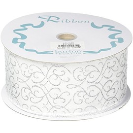 Burton and Burton # 40 Silver Glitter Swirls Wired Ribbon, Multicolor