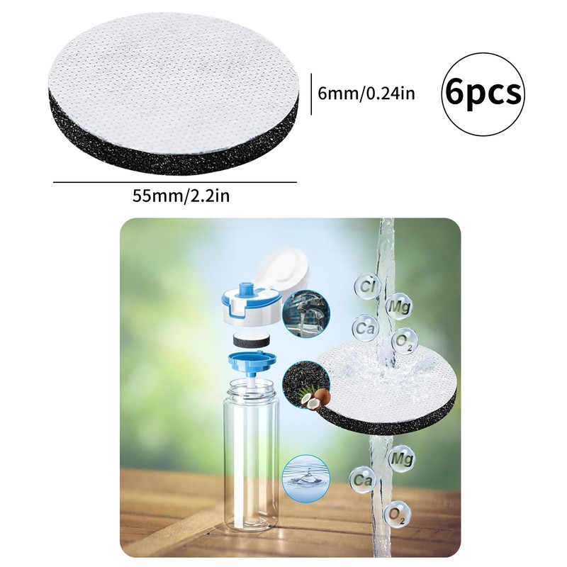 6 PCS Water Bottle Filter Discs Compatible with Brita Fill