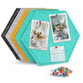 Uoisaiko 36 cm Large Felt Hexagon Bulletin Board with 30 Push Pins, Pack of 8 Pin Board Notice Boards for Home Office Kitchen, Felt Wall Tiles for Photos Memos