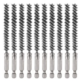 HARFINGTON 10Pcs 304 Stainless Steel Bore Brush 22mm Dia 4.5" Long Cleaning Twisted Wire Brush with Handle 1/4" Hex Shank for Tubes Ports Bearings, Silver