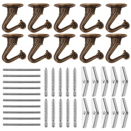 SEISSO 10 Sets Ceiling Hooks - Heavy Duty Metal Swag Hook with Hardware and Toggle Wings for Hanging Plants Ceiling Installation Cavity Wall Fixing Brass