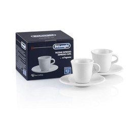 De'Longhi DLSC308 Espresso Coffee Cups for Espresso, Dopio, 2 Pieces, Ceramic Latte Art [White]