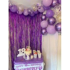 Tinsel Fringe Backdrop Curtains Party Decorations, Purple Streamers Birthday Decor for 30th Women Men, Foil Photo Booth Props for Wedding, Baby Shower, Bachelor Party, 2Pack 3.28X6.56Ft